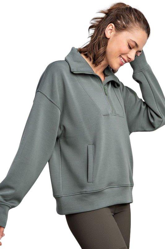 Modal Quarter Zip Funnel Neck Pullover Activewear