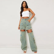 High-Waisted Convertible Cargo Jeans | Cargo Jeans Daverri Fashions
