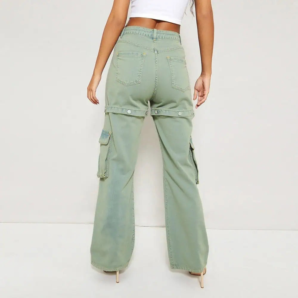 High-Waisted Convertible Cargo Jeans | Cargo Jeans Daverri Fashions