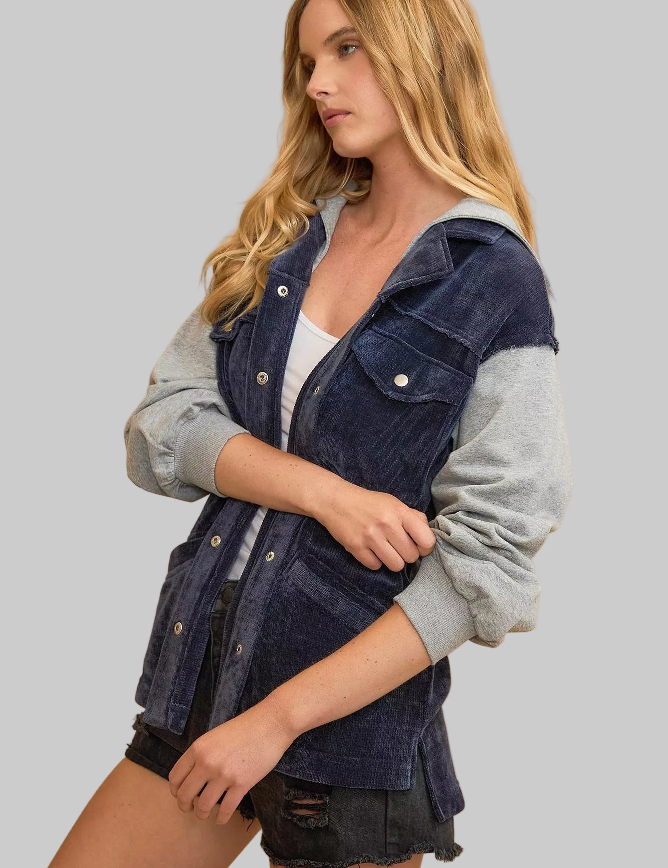 Umgee Contrast Hooded Chenille Jacket Midnight | Jackets Daverri Fashions