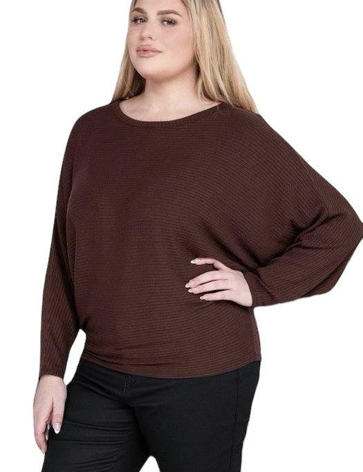 Zenana Plus Batwing Sleeve Knit Top-Casual Comfort Shirts & Tops