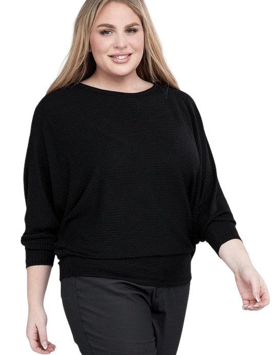 Zenana Plus Batwing Sleeve Knit Top-Casual Comfort Shirts & Tops