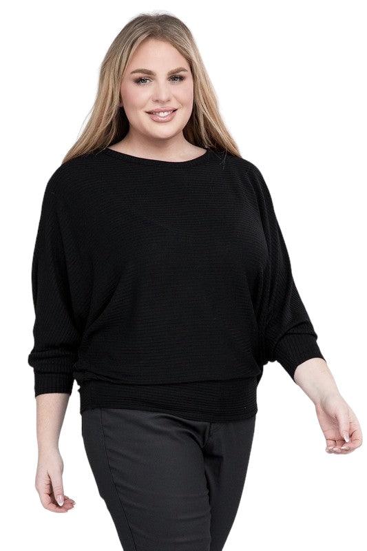 Zenana Plus Batwing Sleeve Knit Top-Casual Comfort Shirts & Tops