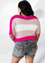 Rows Of Rose Short Sleeve Knit Top Tops