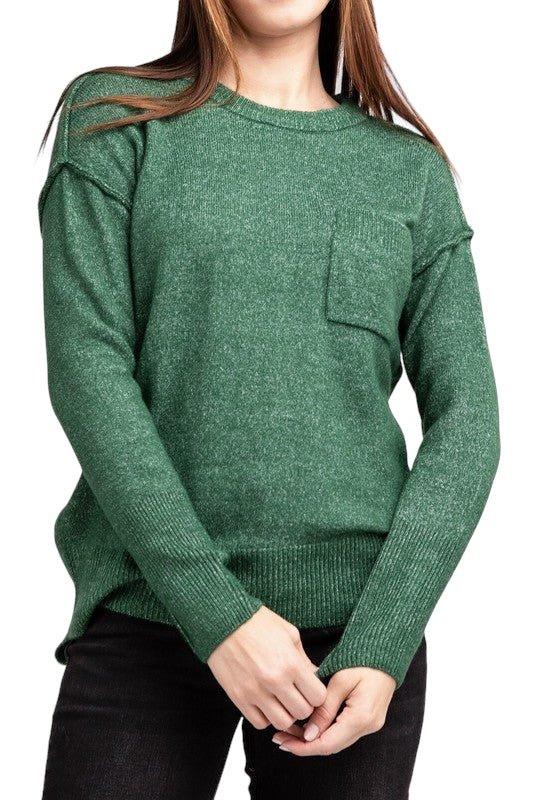 Zenana Hi-Low Hem Round Neck Sweater Sweaters