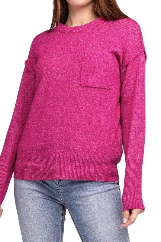 Zenana Hi-Low Hem Round Neck Sweater Sweaters