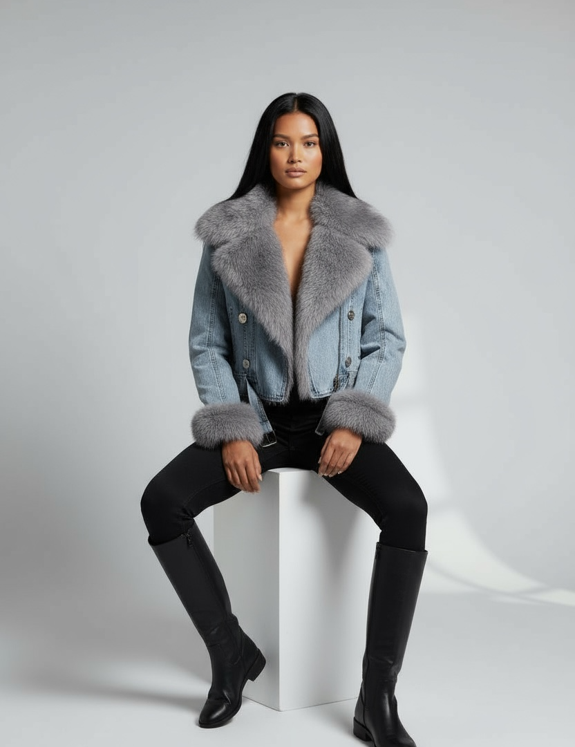 Full Size Faux Fur Collar Denim Jacket Plus Size | Jackets Daverri Fashions