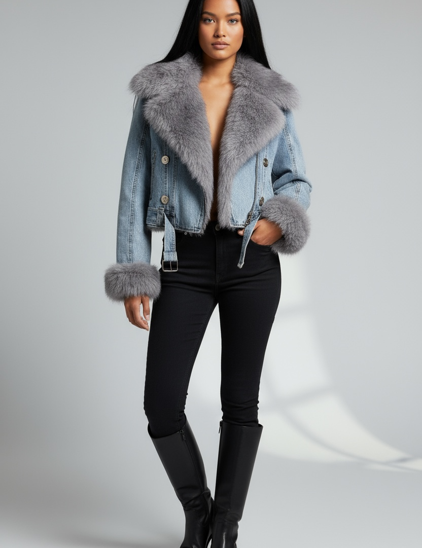 Full Size Faux Fur Collar Denim Jacket Plus Size | Jackets Daverri Fashions