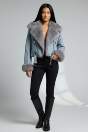 Full Size Faux Fur Collar Denim Jacket Plus Size | Jackets Daverri Fashions
