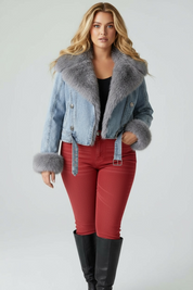 Full Size Faux Fur Collar Denim Jacket Plus Size | Jackets Daverri Fashions