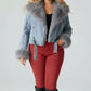 Full Size Faux Fur Collar Denim Jacket Plus Size - DAVERRI FASHIONS