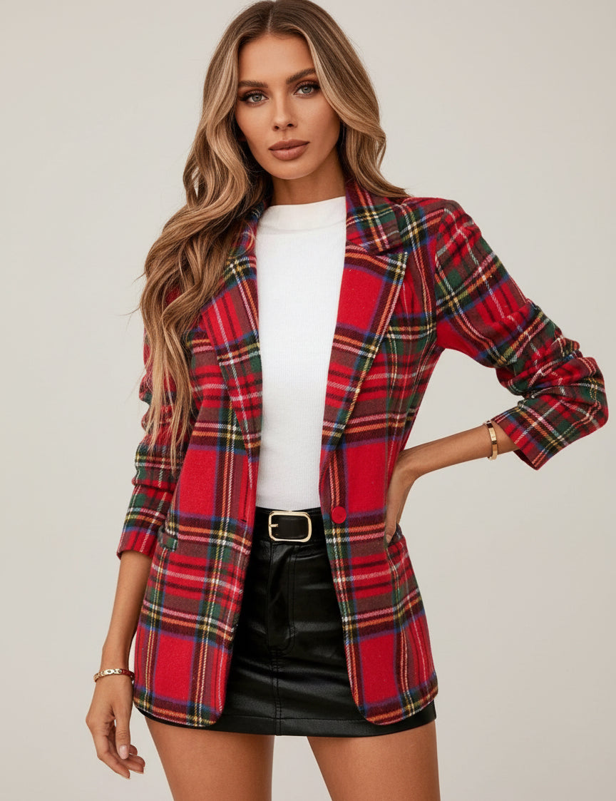 Plaid Single-Button Blazer | Blazers Daverri Fashions