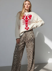 Full Size Lobster Contrast Trim Round Neck Sweater Plus Size | Sweaters Daverri Fashions