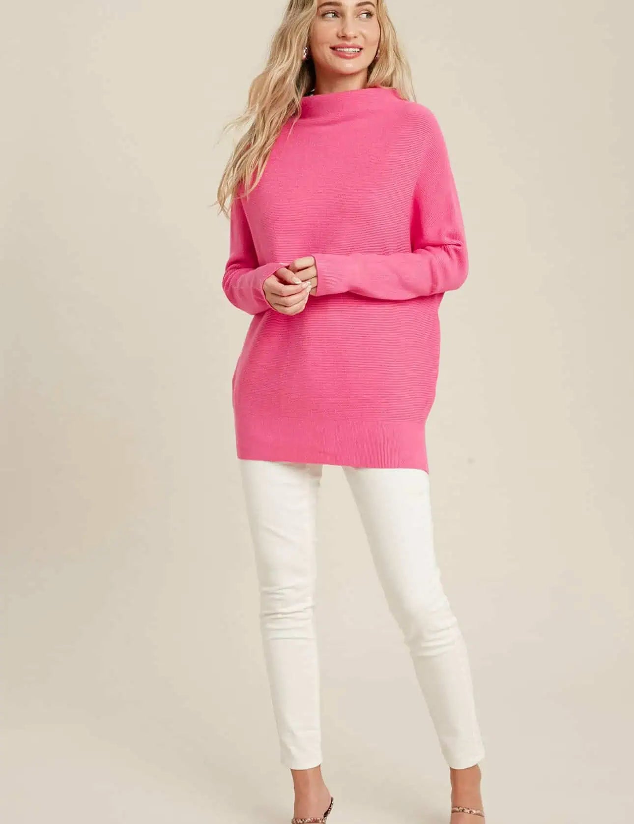 Hot Pink Slouch Neck Dolman Sleeve Sweater Sweaters