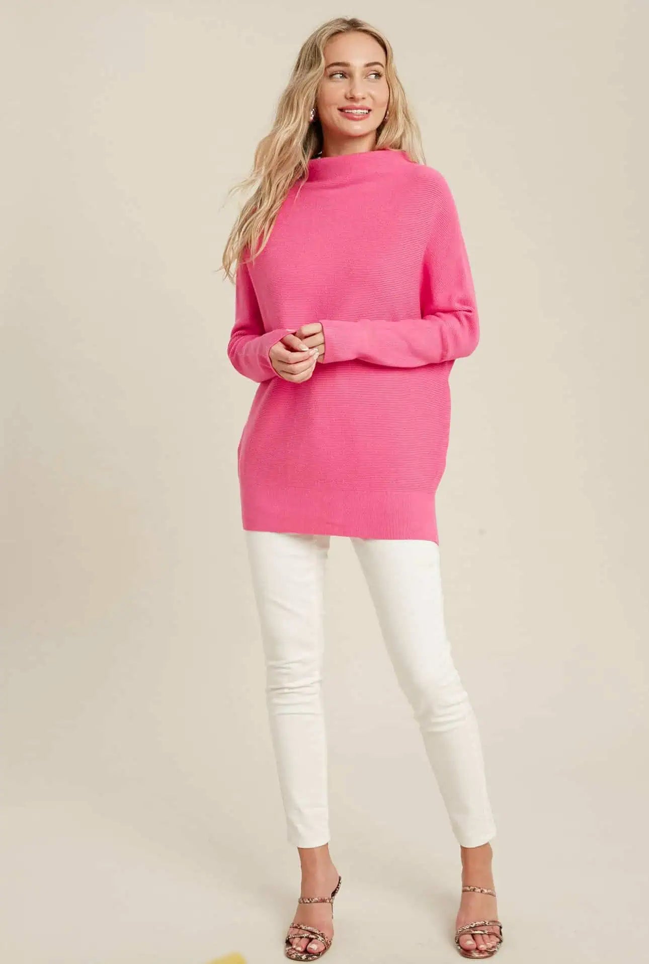 Hot Pink Slouch Neck Dolman Sleeve Sweater Sweaters