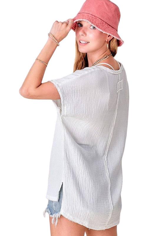 La Miel Women's V-Neck Gauze Cotton Top Shirts & Tops