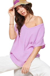 La Miel Women's V-Neck Gauze Cotton Top Shirts & Tops