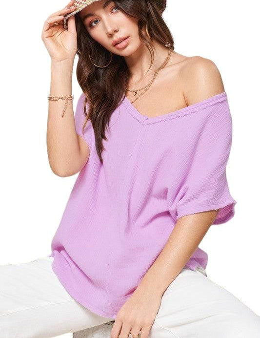 La Miel Women's V-Neck Gauze Cotton Top Shirts & Tops