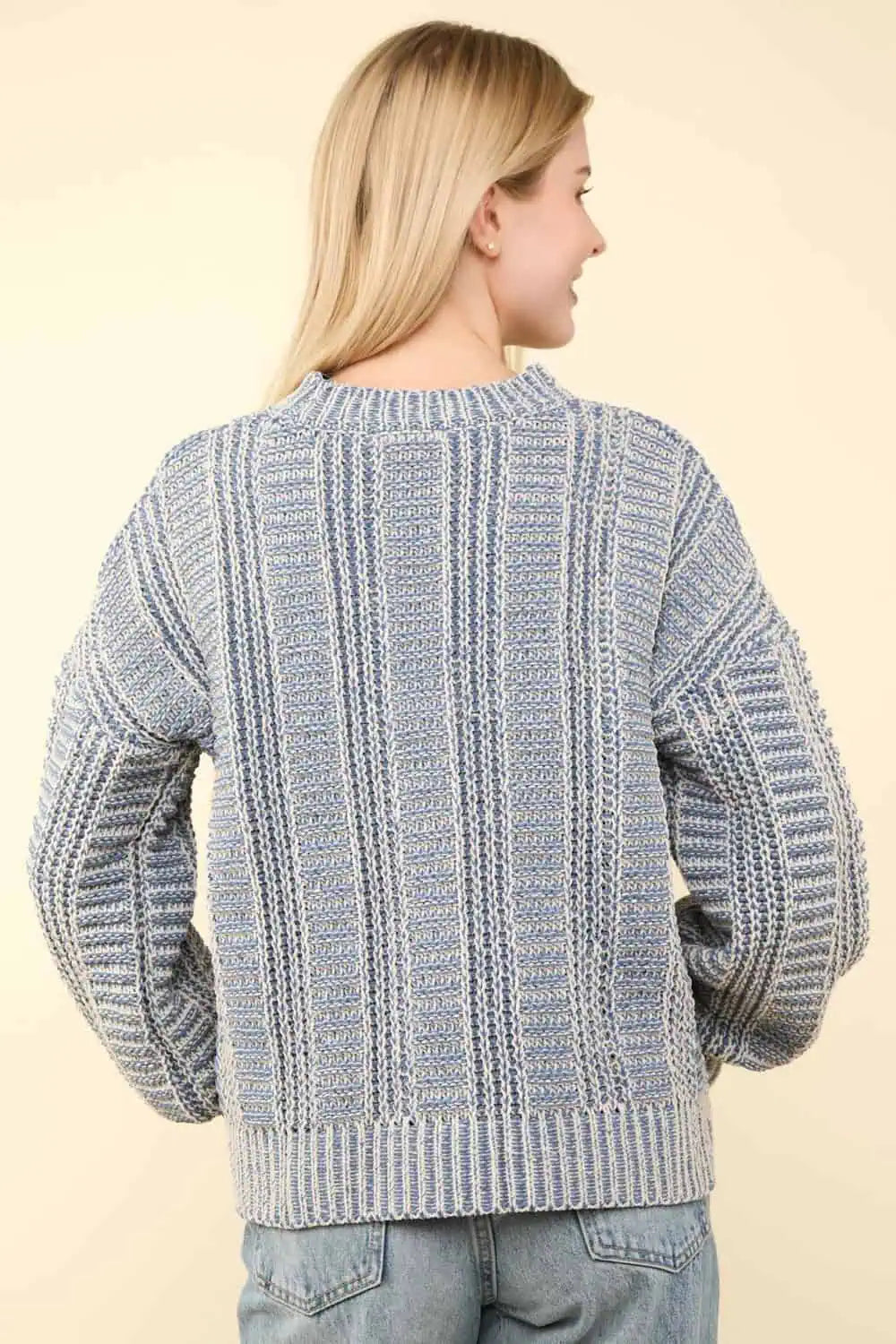 VERY J Two Tone Long Sleeve Sweater Tops