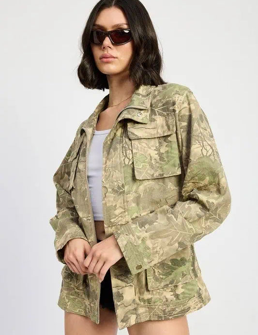 Camo Twill Jacket with Flap Pockets Tops