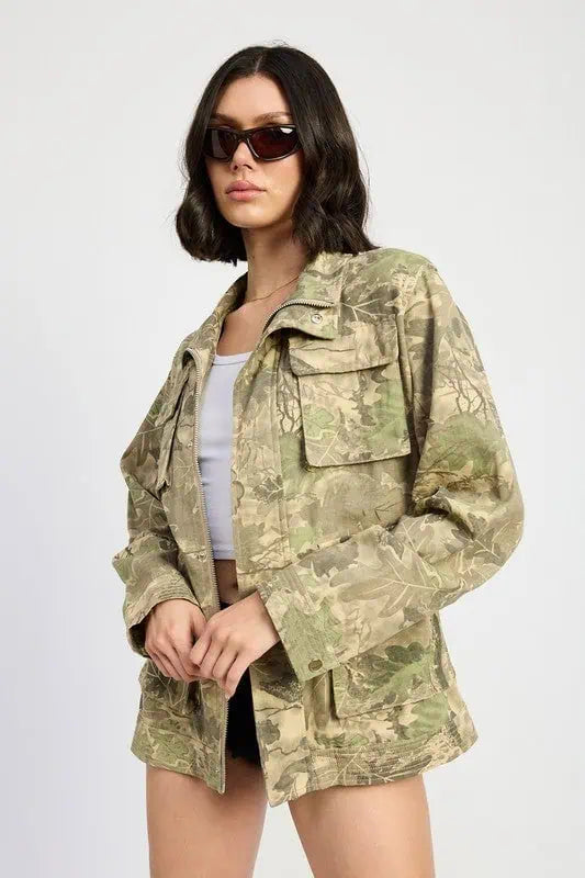 Camo Twill Jacket with Flap Pockets Tops