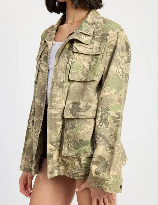 Camo Twill Jacket with Flap Pockets Tops