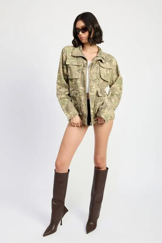 Camo Twill Jacket with Flap Pockets Tops