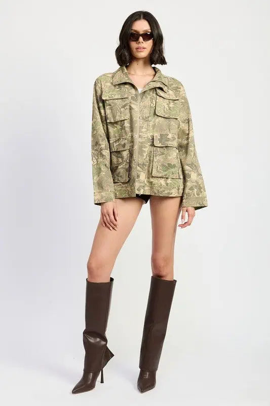 Camo Twill Jacket with Flap Pockets Tops