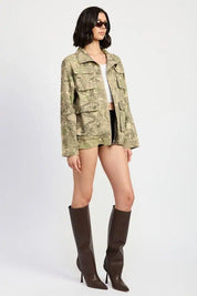 Camo Twill Jacket with Flap Pockets Tops