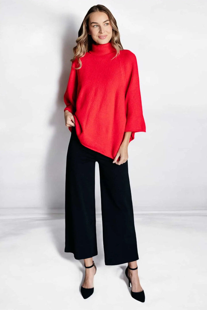 Jodifl 3/4 Sleeve Red Turtleneck Sweater Tops