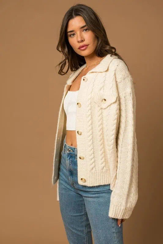 Collared Cable Sweater Cardigan Cardigans