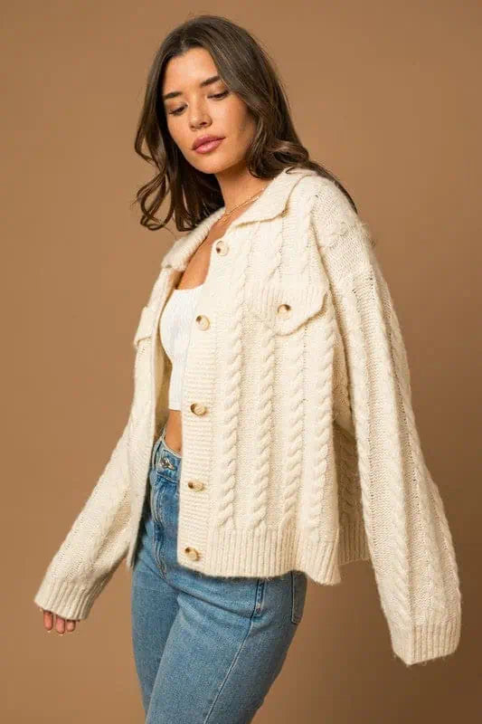 Collared Cable Sweater Cardigan Cardigans