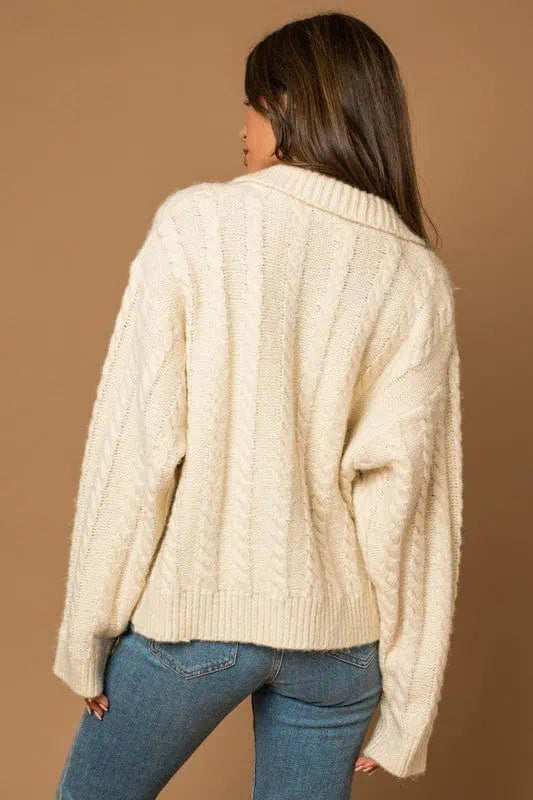 Collared Cable Sweater Cardigan Cardigans