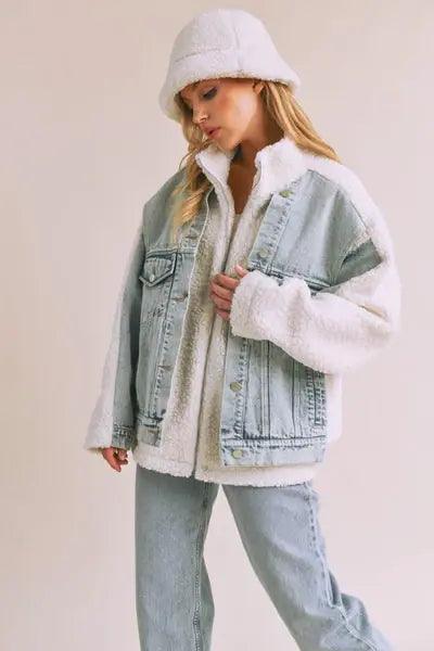 Loose Fit Sherpa Denim Jacket - DAVERRI FASHIONS