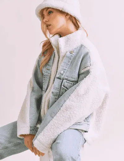 Loose Fit Sherpa Denim Jacket Coats & Jackets