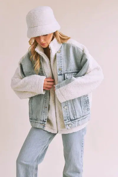 Loose Fit Sherpa Denim Jacket Coats & Jackets