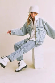 Loose Fit Sherpa Denim Jacket Coats & Jackets