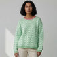 Mint green wavy striped round neck ribbed knit sweater