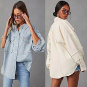 Button Down Raw Hem Denim Jacket | Denim Jackets Daverri Fashions