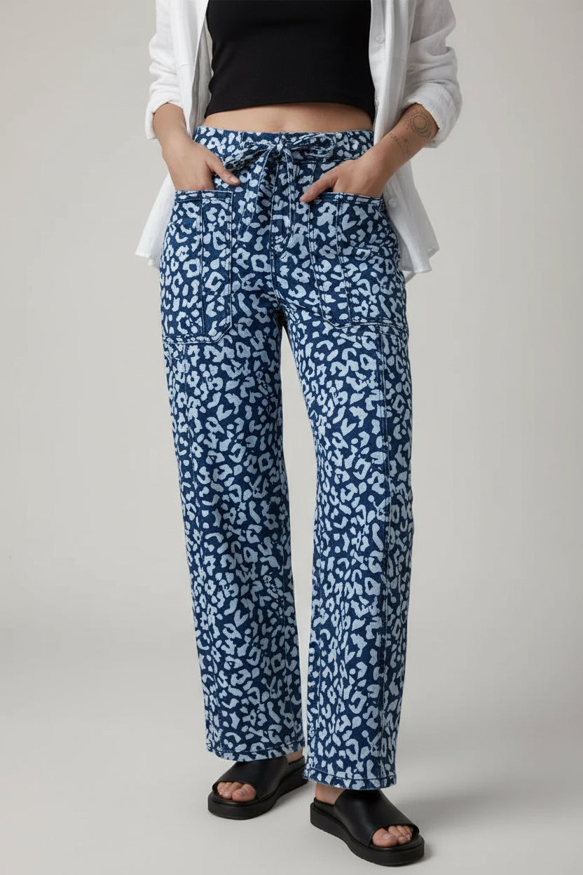 Daverri Fashions Leopard Print Wide Leg Jeans