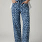 Daverri Fashions blue white leopard print wide leg jeans with pockets