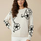 Daverri Fashions Flower Stitching Mock Neck Sweater - DAVERRI FASHIONS