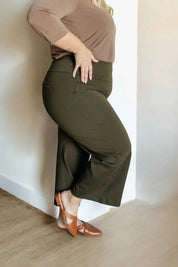 Magic Wide Leg Crop Pants in Olive Bottoms