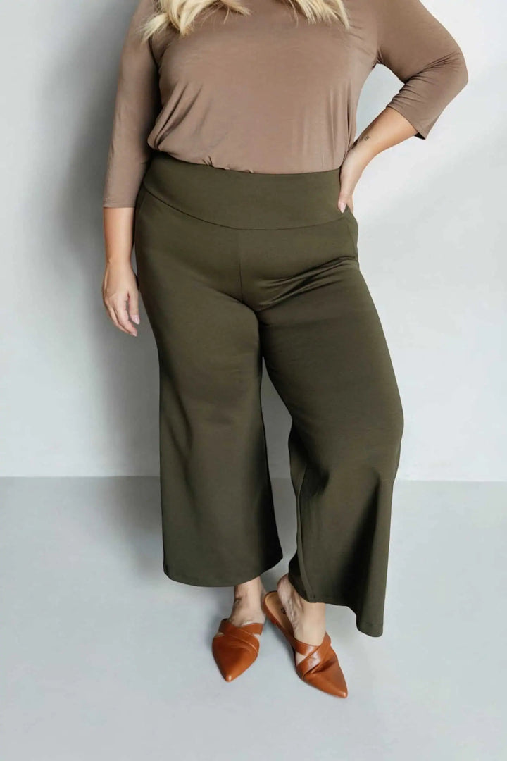 Magic Wide Leg Crop Pants in Olive Bottoms