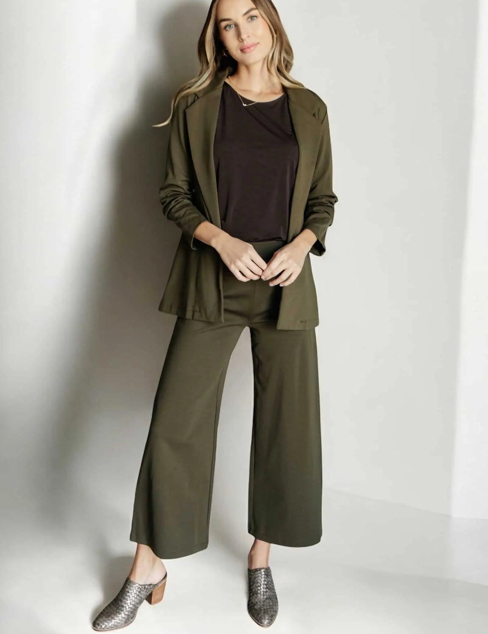 Magic Wide Leg Crop Pants in Olive Bottoms