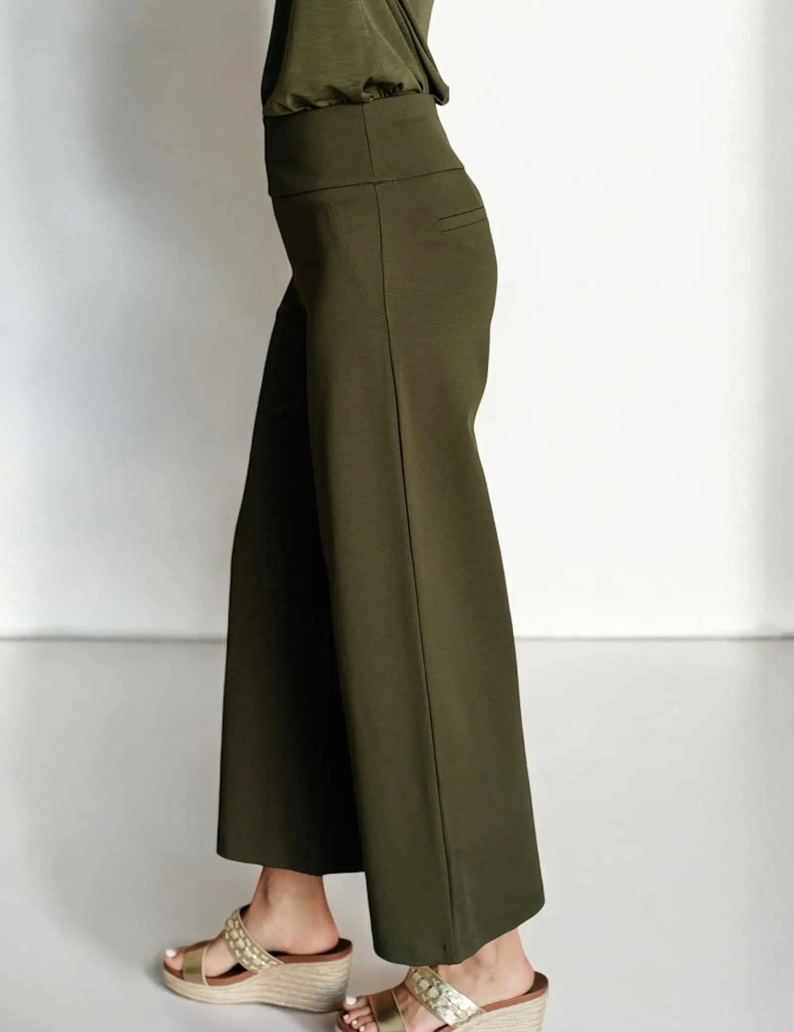 Magic Wide Leg Crop Pants in Olive Bottoms