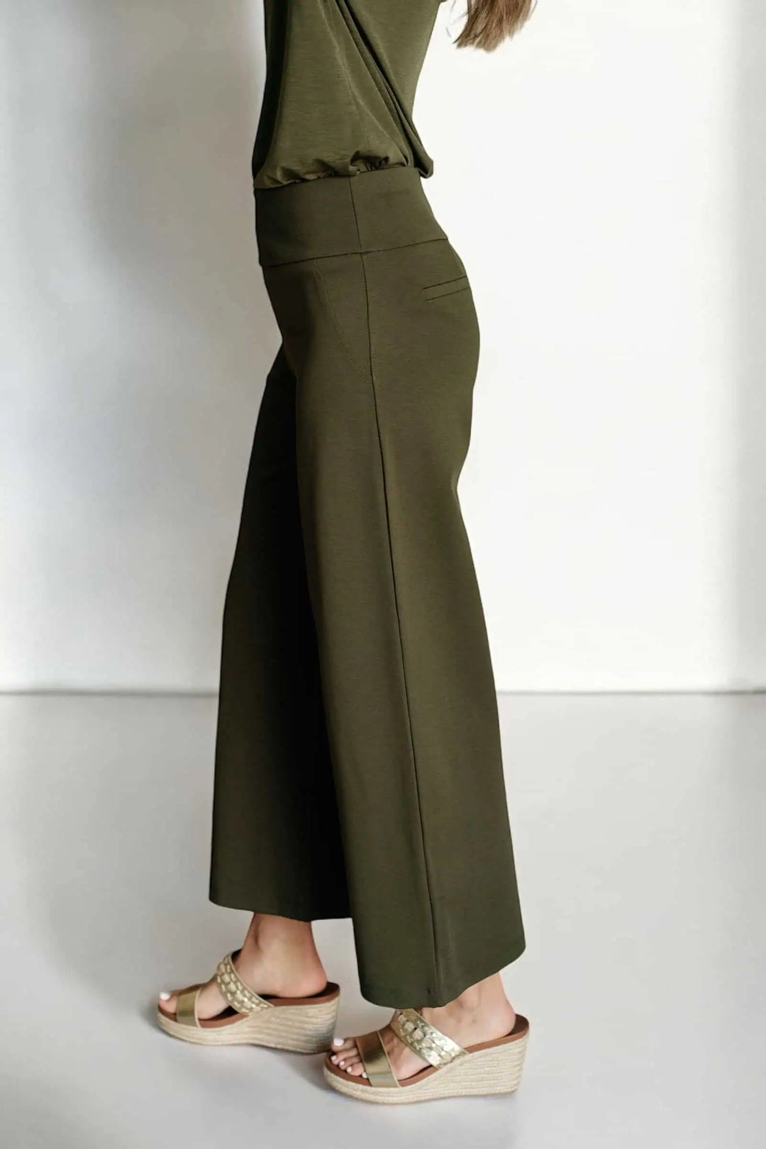 Magic Wide Leg Crop Pants in Olive Bottoms