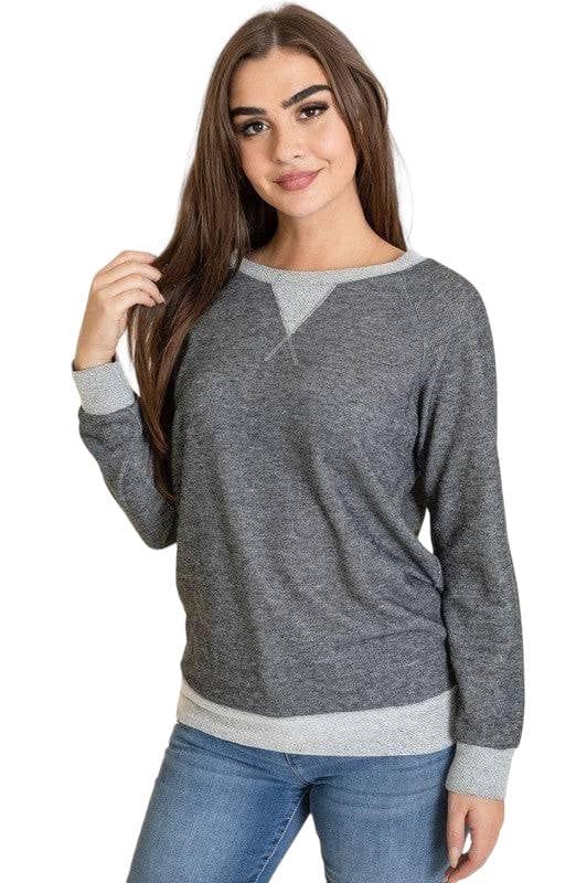 Terry Crew Neck Top Charcoal Shirts & Tops