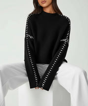 Daverri Fashions Contrast Mock Neck Long Sleeve Sweater