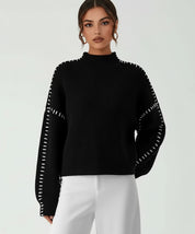 Daverri Fashions Contrast Mock Neck Long Sleeve Sweater